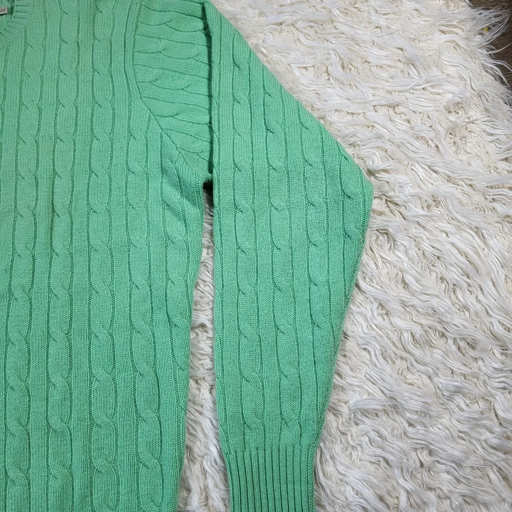 Peter Millar 100% Cashmere Green Cable Knit Sweater Size Large - Picture 4 of 14